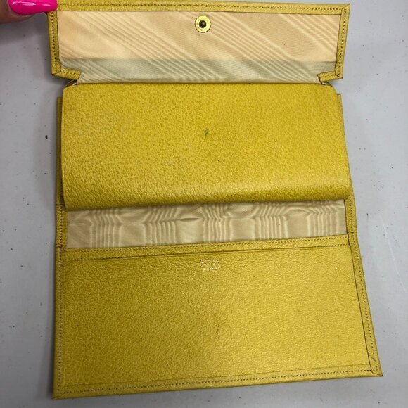 VINTAGE 60's  Kiss Lock Yellow Leather Wallet - Picture 3 of 6